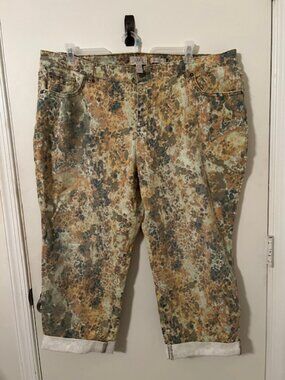 LOGO Lori Goldstein Boyfriend Capri Jeans 22WP | Plus Petite Printed Denim Butto